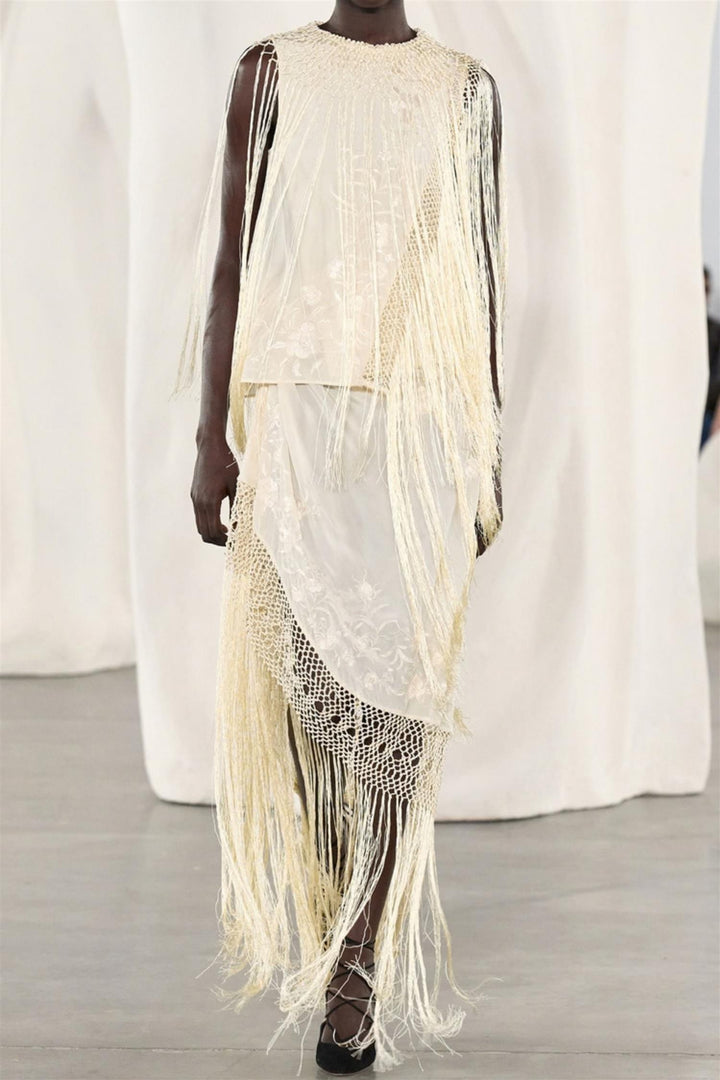 Willa Silk Fringe Top Creme