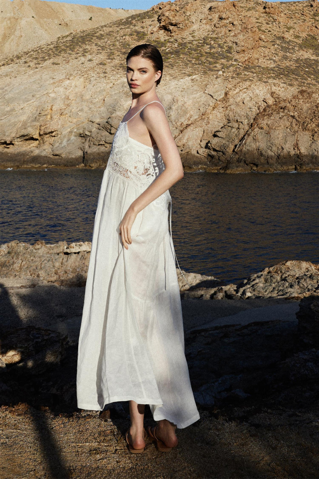 Midi Slip Lace Dress White