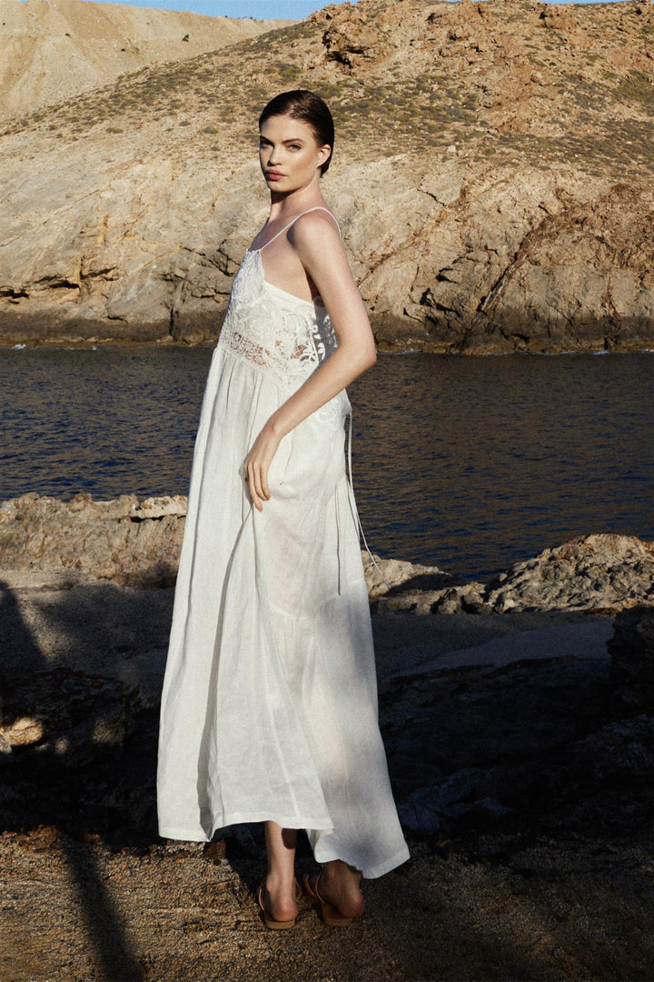 Midi Slip Lace Dress White