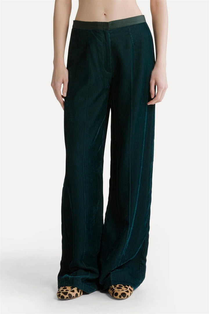 Fluid Ribbed Velvet High Waist Pants Jade