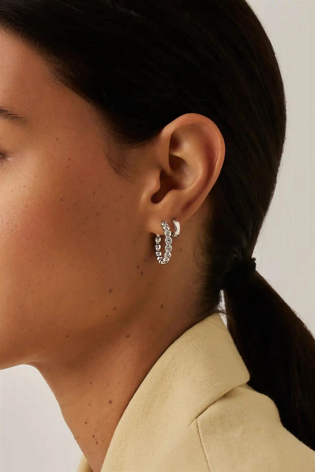 Tennis Medium Hoop Earrings Silver