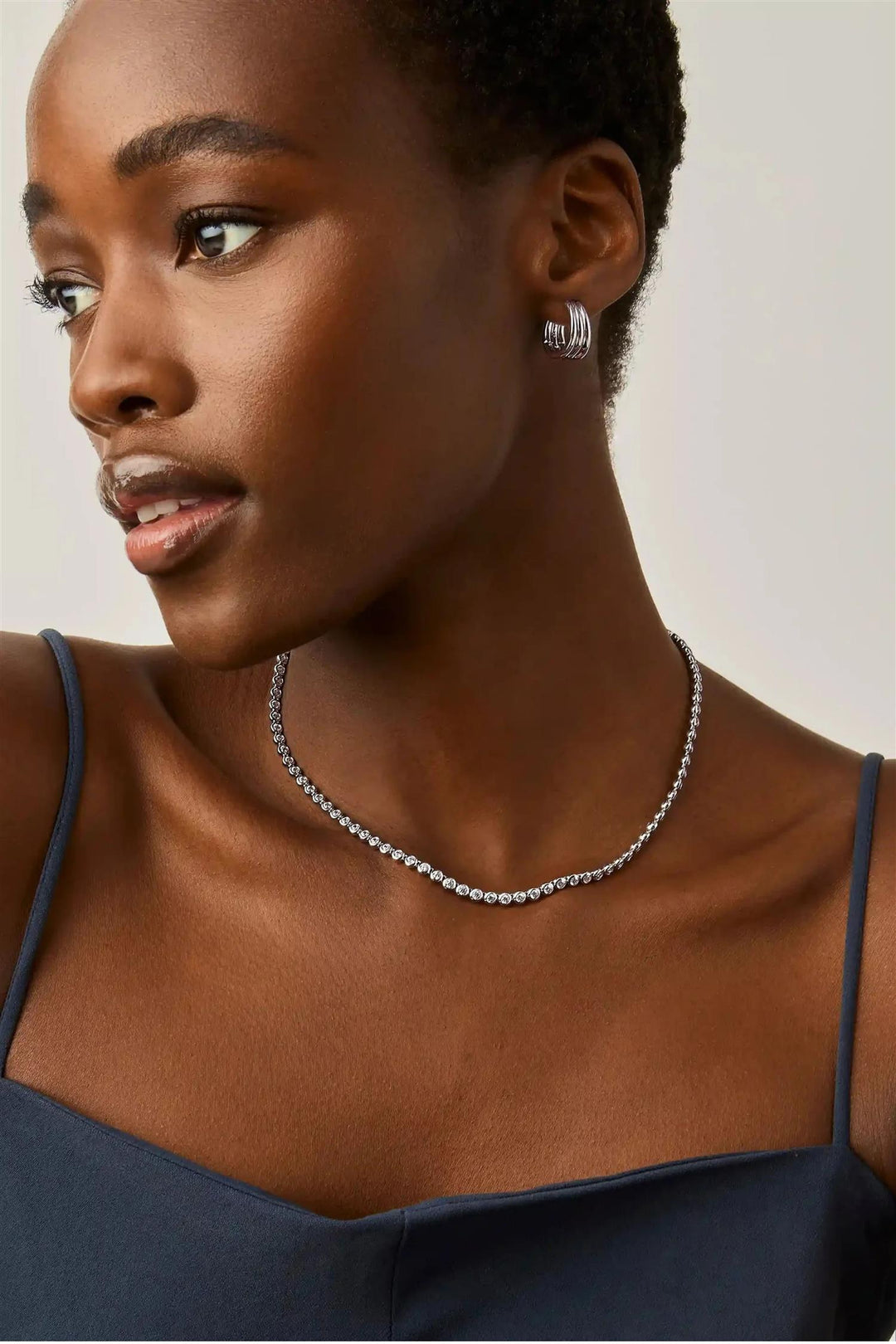 Tennis Round Necklace Silver