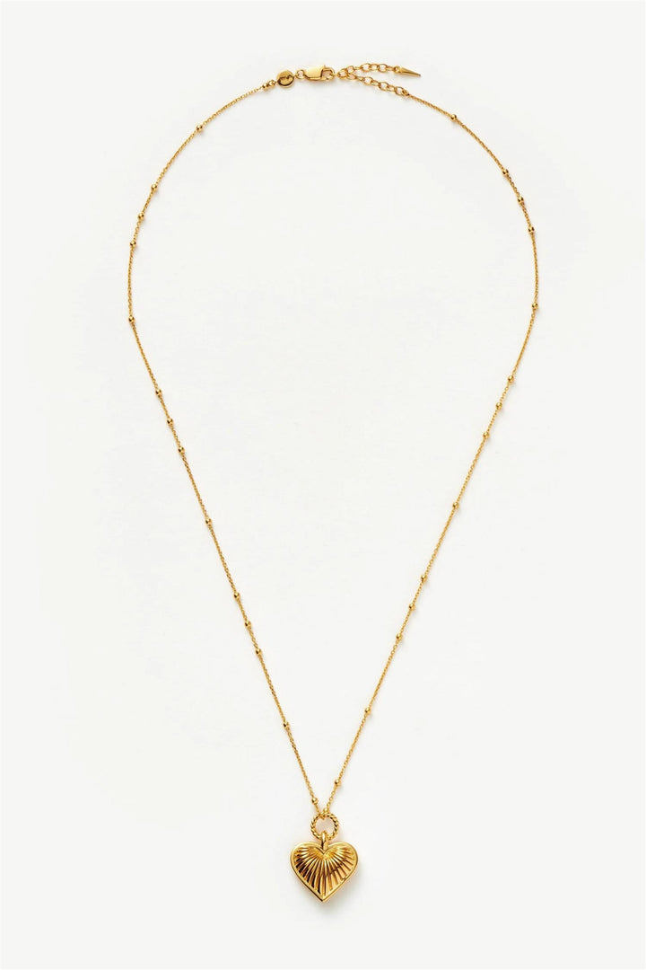 Ridge Heart Charm Pendant Necklace Gold