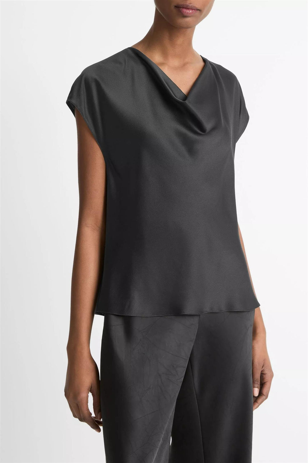 Cowl Neck Cap Sleeve Blouse Black
