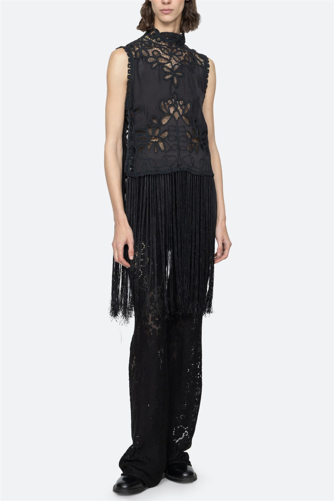 Adelina Battenberg Lace Vest Black