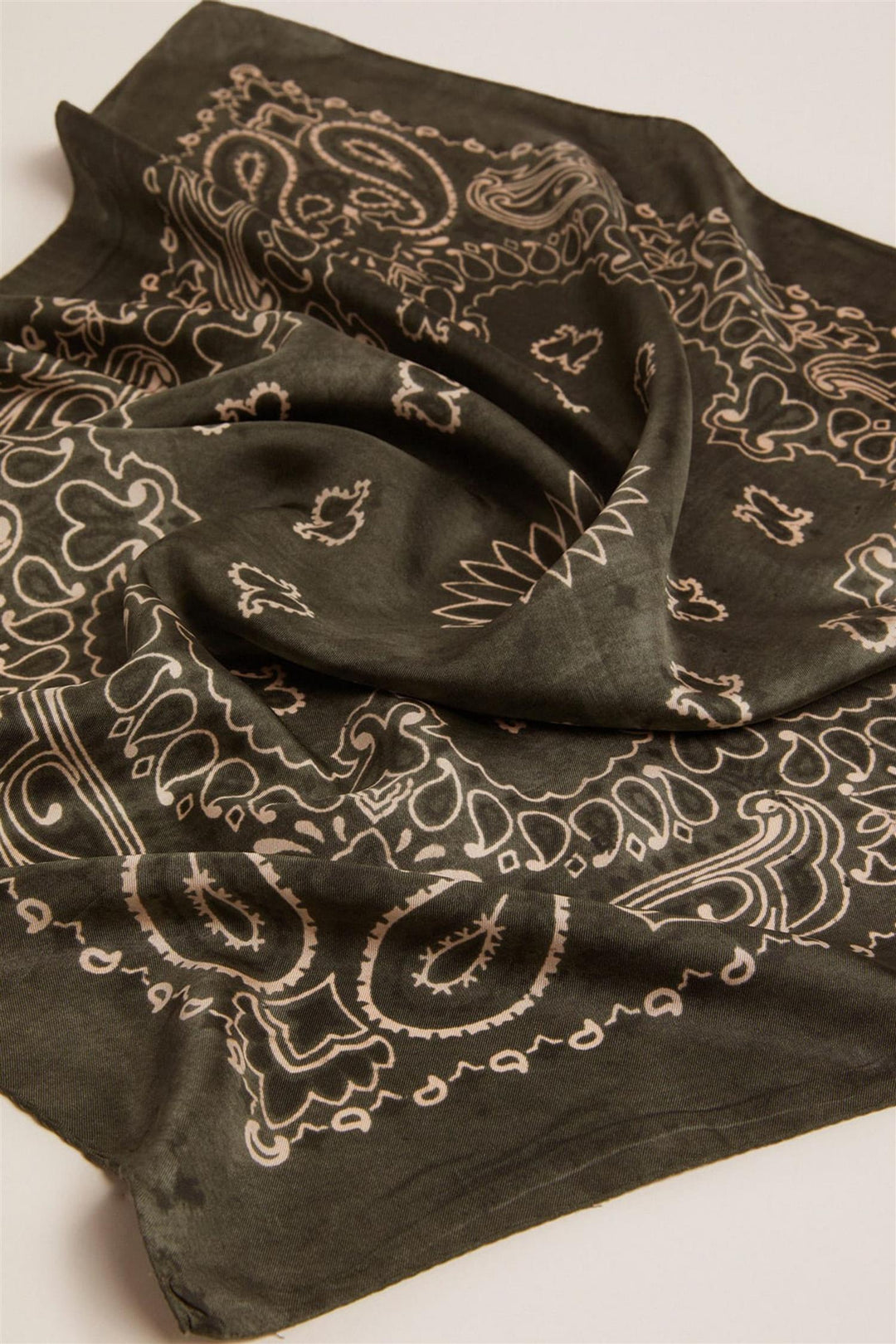 Golden Foulard Paisley Silk Scarf Moss Green