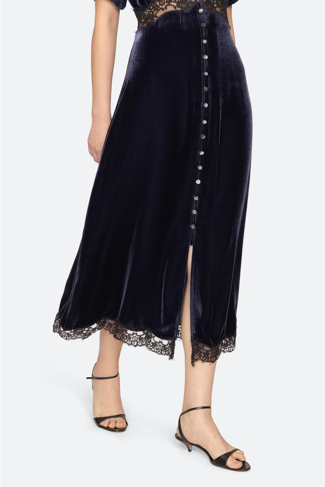 Clarice Velvet Puff Sleeve Midi Dress Navy