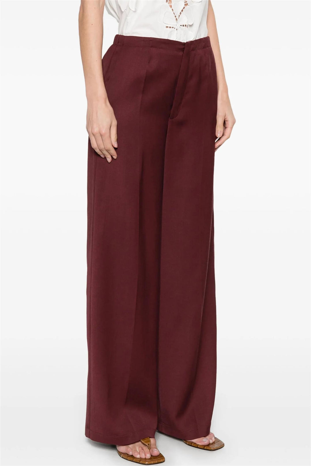 Mercerized Cotton Twill Flared Pants Ruby