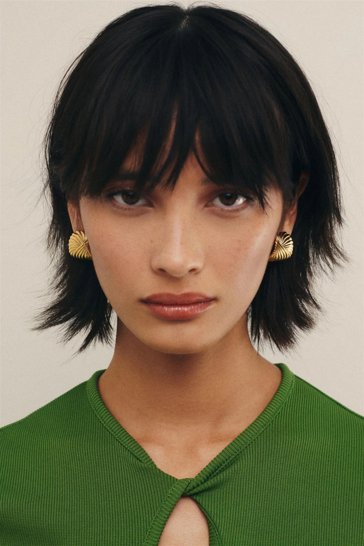 Ripple Oversized Stud Earring Gold