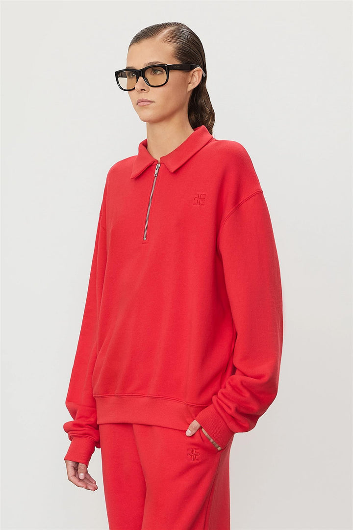 Zip Up Polo Sweatshirt Rouge