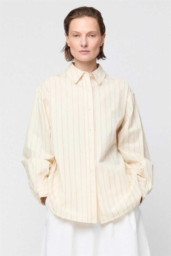 Poplin Workwear Shirt Yellow and Tan Pinstripe