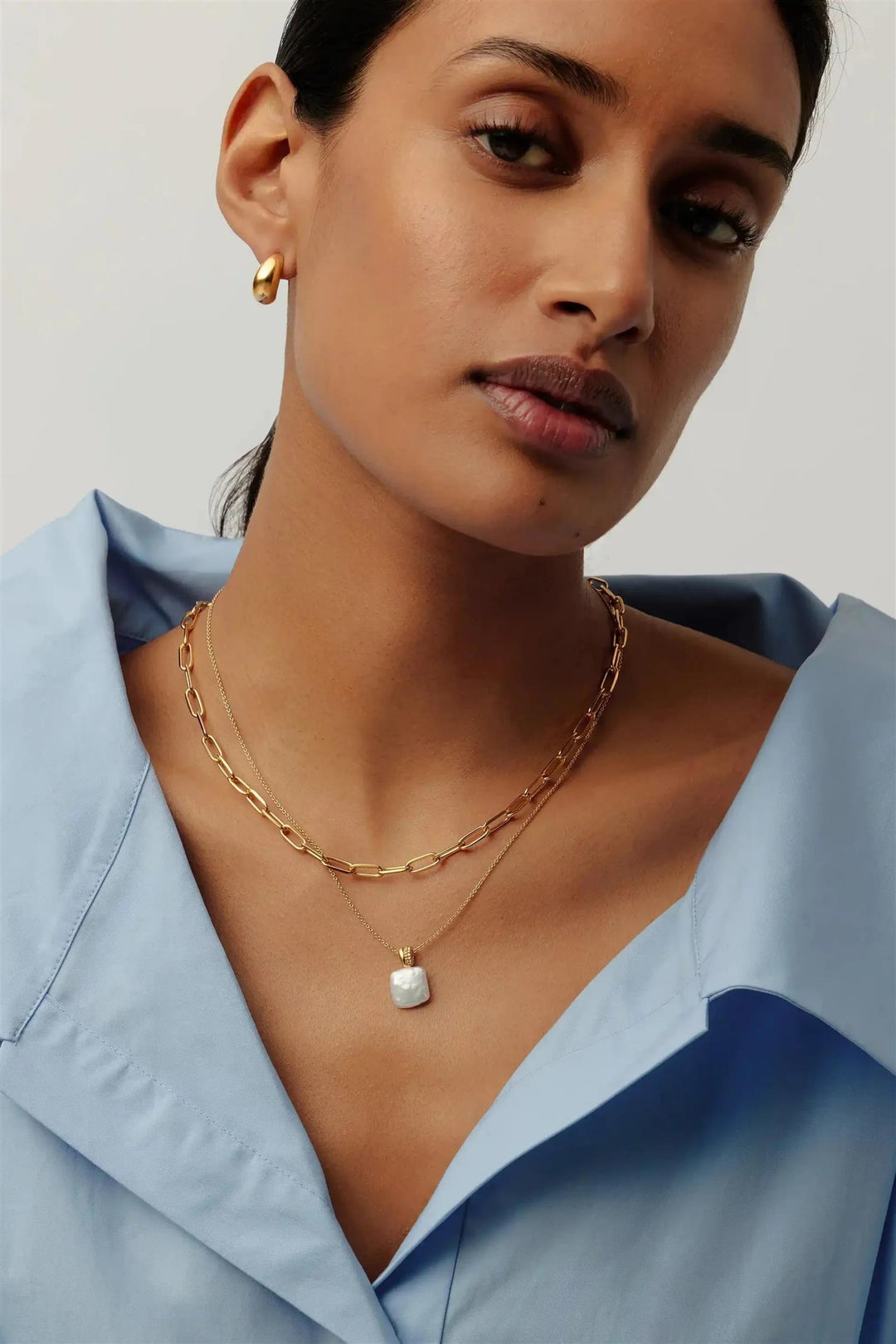 Square Pearl Baya Pendant Necklace Gold