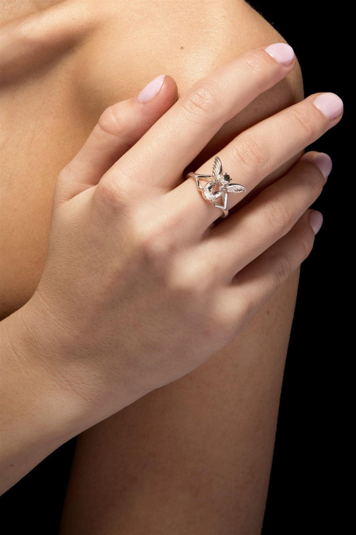 Tiny Gargoyle Ring Silver Clear Quartz