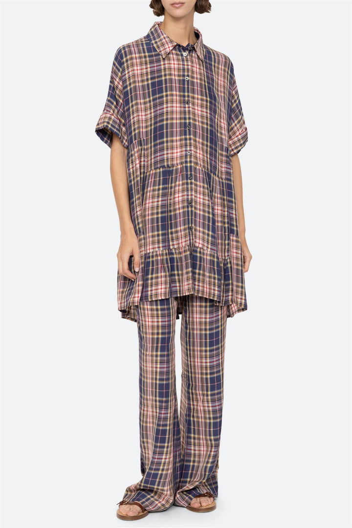 Caja Plaid Pant Navy