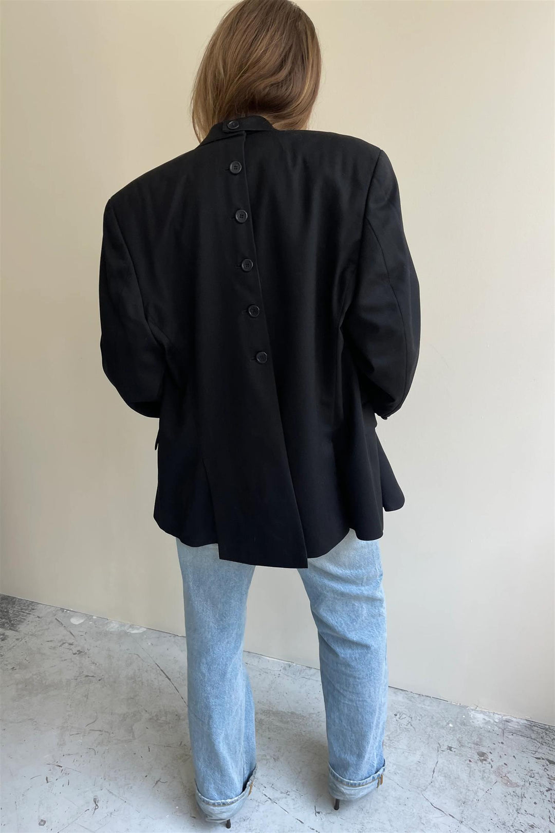 Button-Back Single Breasted  Blazer Black