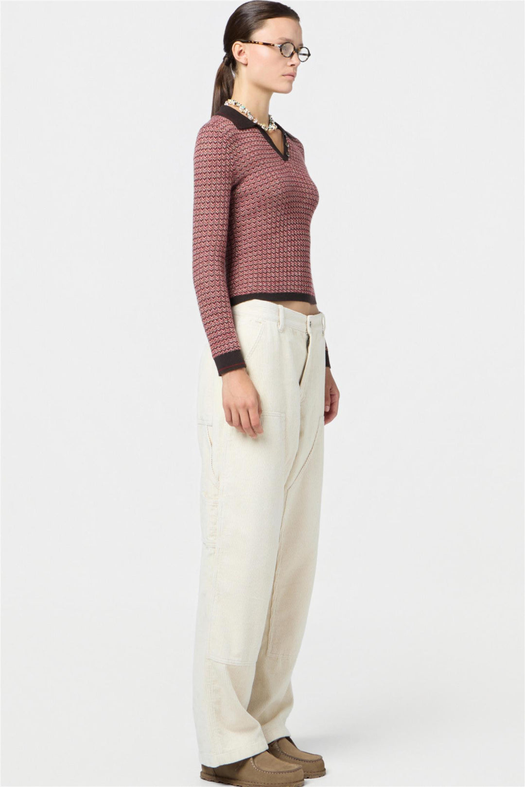 Chevron Longsleeve Shrunken Polo Burnt Cocoa Combo