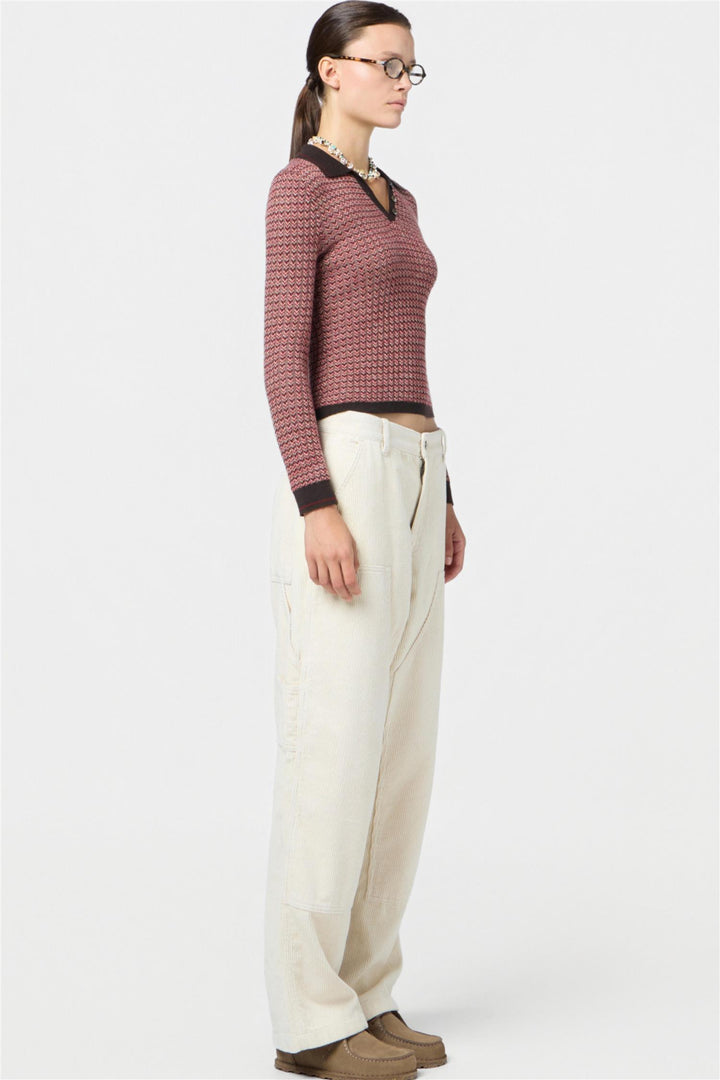 Chevron Longsleeve Shrunken Polo Burnt Cocoa Combo
