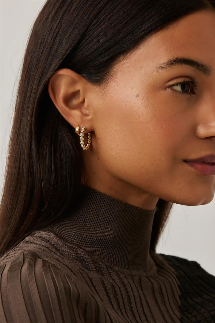 Tennis Medium Hoop Earrings Gold