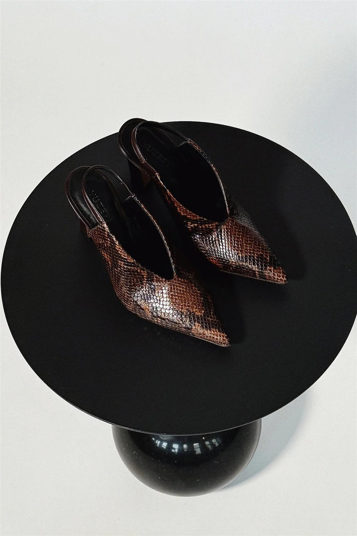 Nur Slingback Embossed Leather Cognac Snake