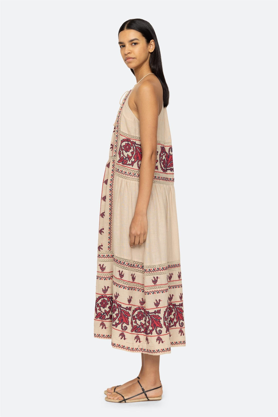 Beena Embroidery Halterneck Dress Taupe