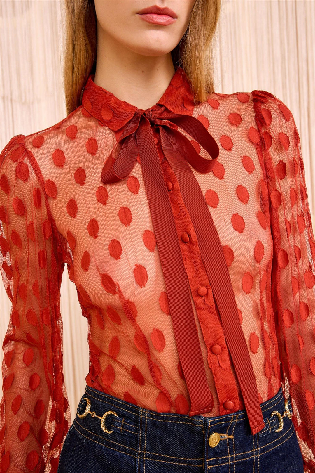 Soraya Lace Neck-Tie Blouse Ruby