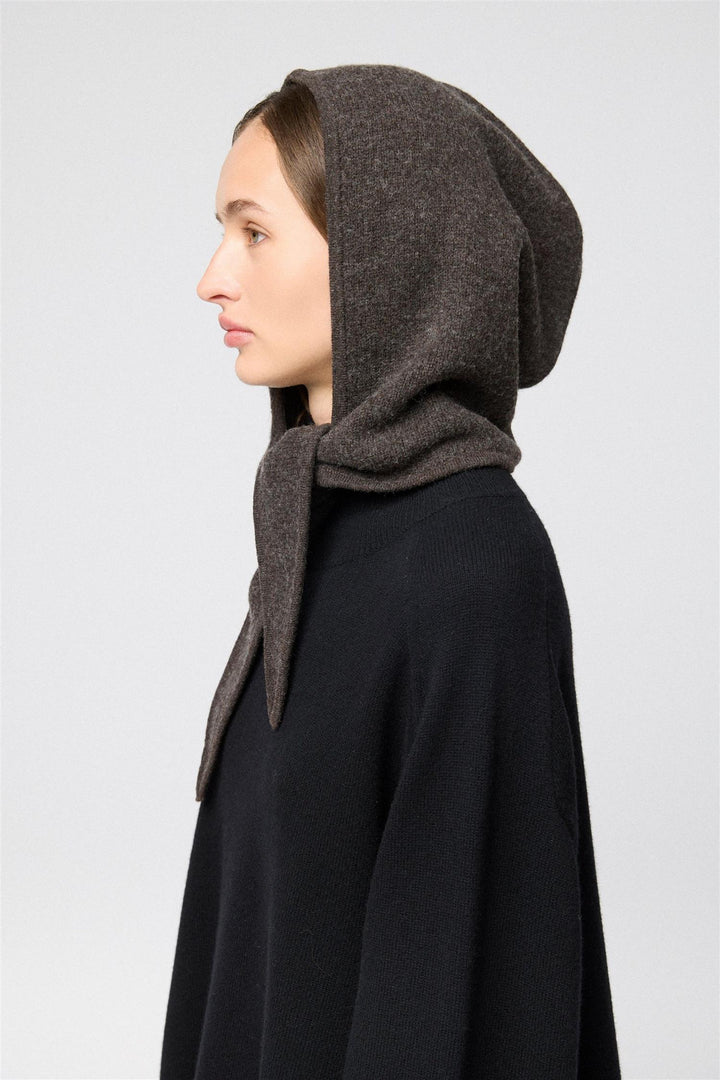 Tie Up Knitted Hood Coffee