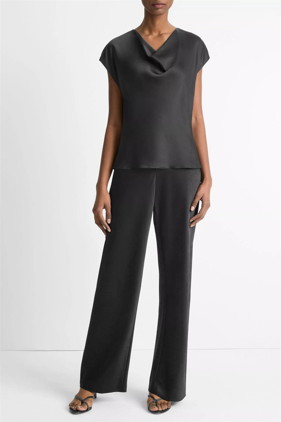 Cowl Neck Cap Sleeve Blouse Black