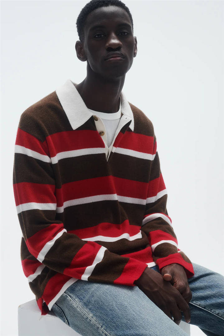 Striped Cashmere Rugby Chestnut/True Red Stripe