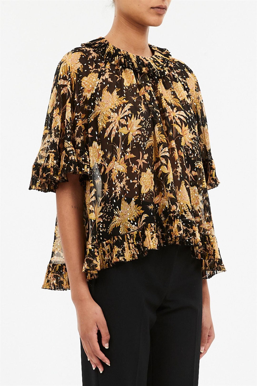 Helaine Flowy Short Sleeve Top Forsythia