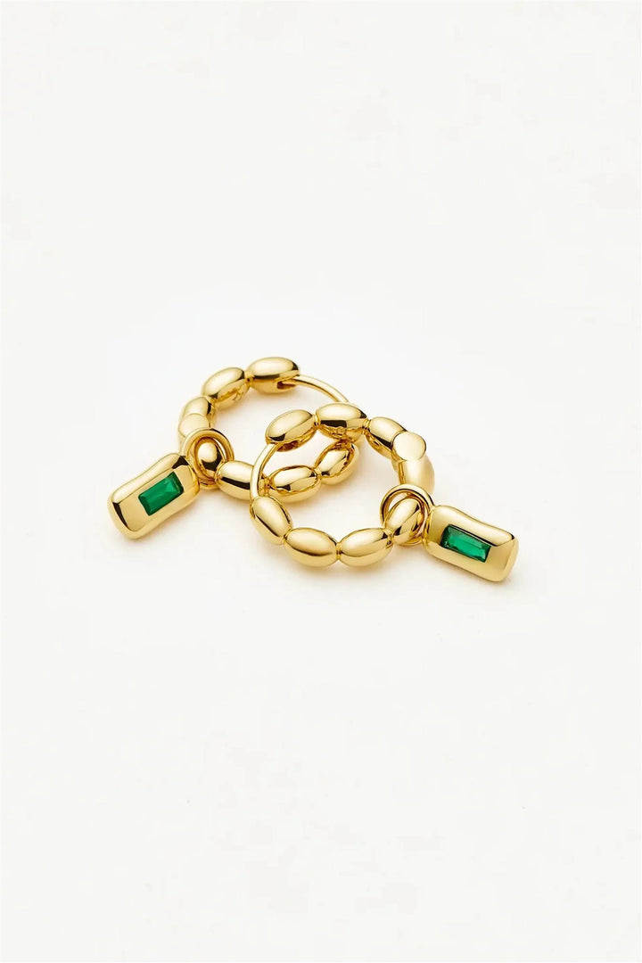 Molten Gemstone Olive Charm Hoop Earrings