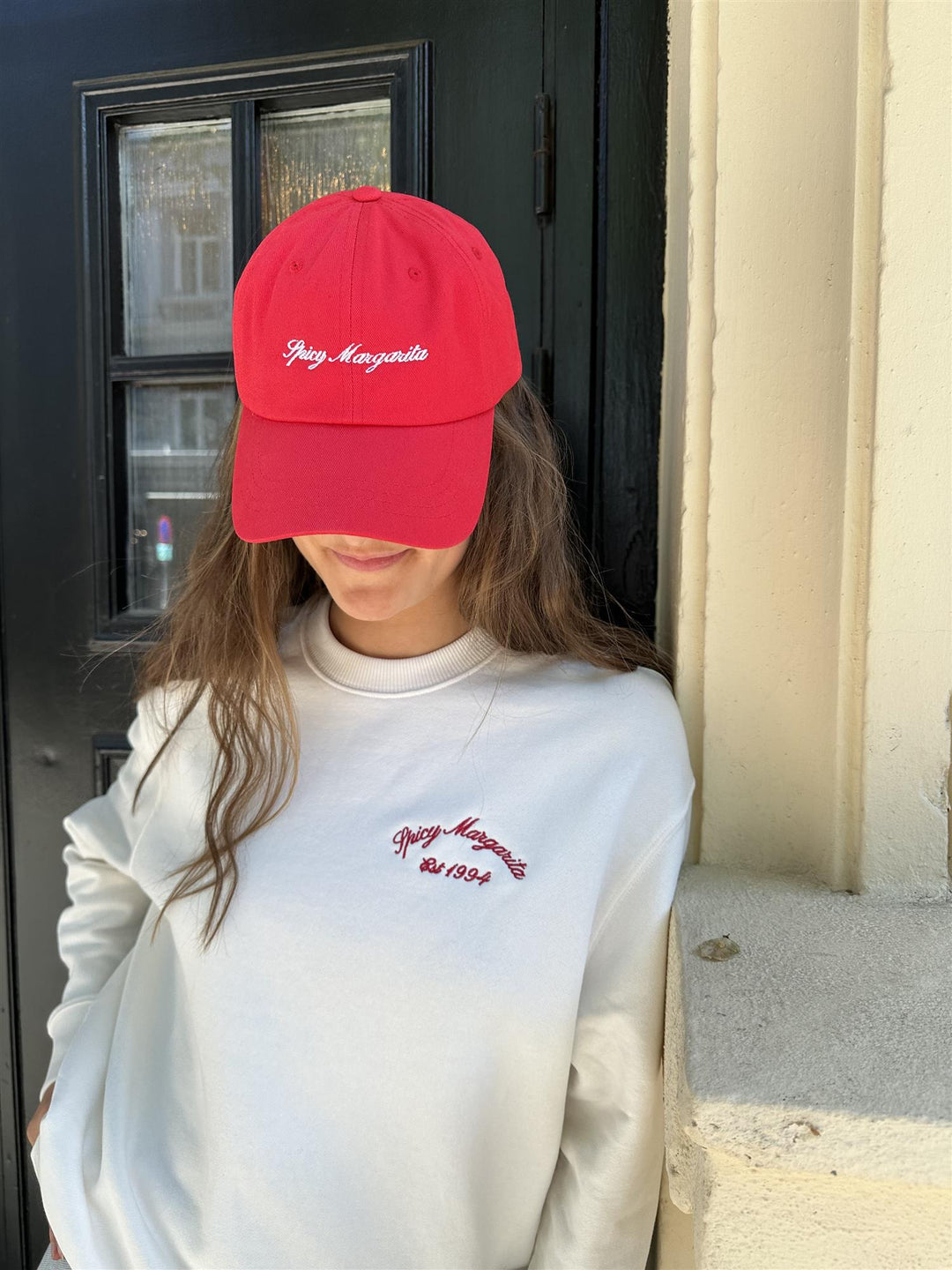 Spicy Margarita Embroidered Crewneck Off-White/Hot Pink