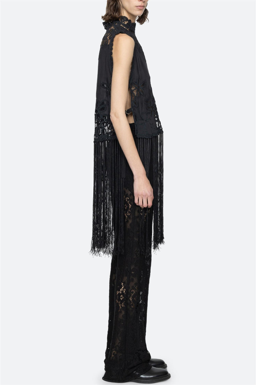 Adelina Battenberg Lace Vest Black