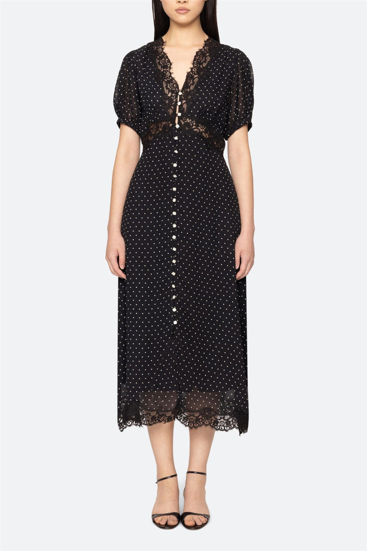 Melody Polka Dot Puff Sleeve Dress Black