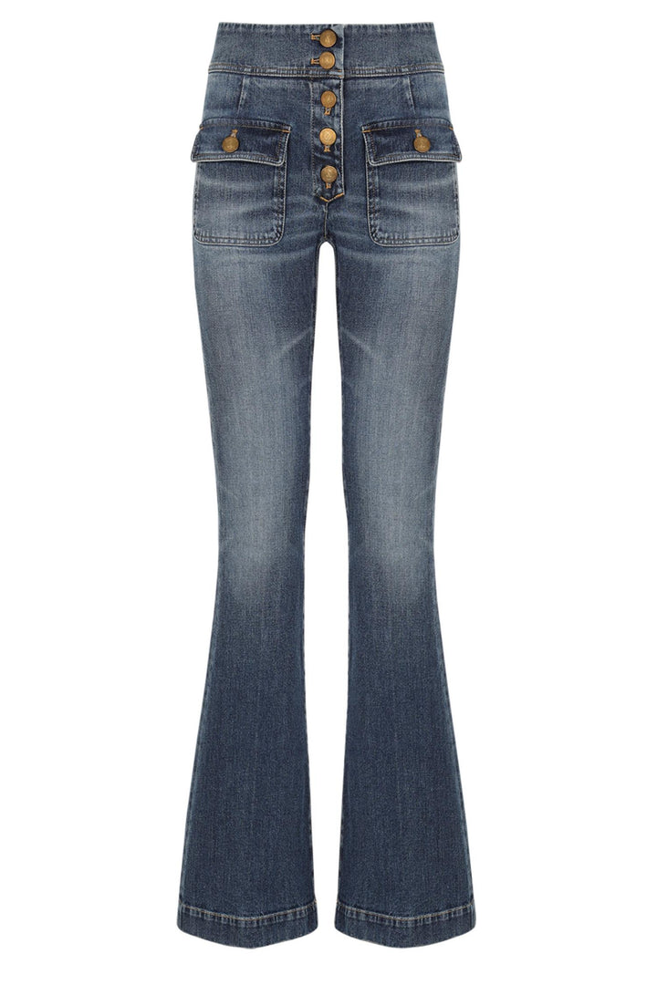 Anais Pocket Flared Jeans Mid Blue Denim