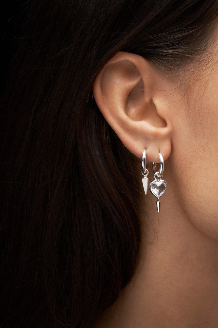 Single Love Faceted Earring Silver - Clear Quartz