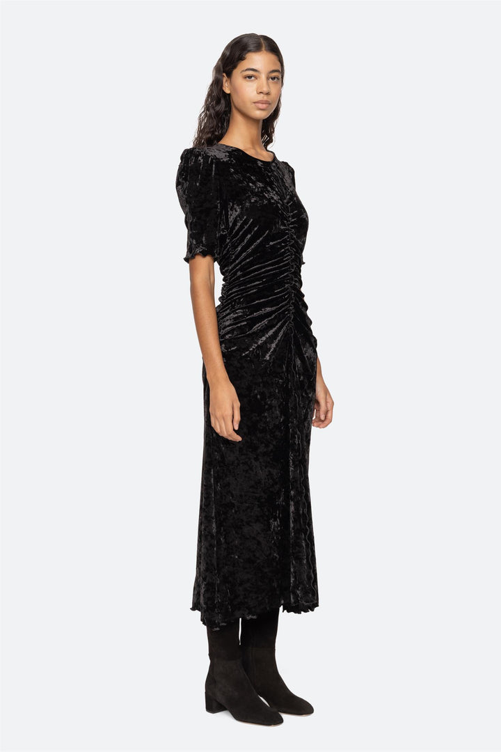 Cailyn Crushed Velvet Ruched Dress Black