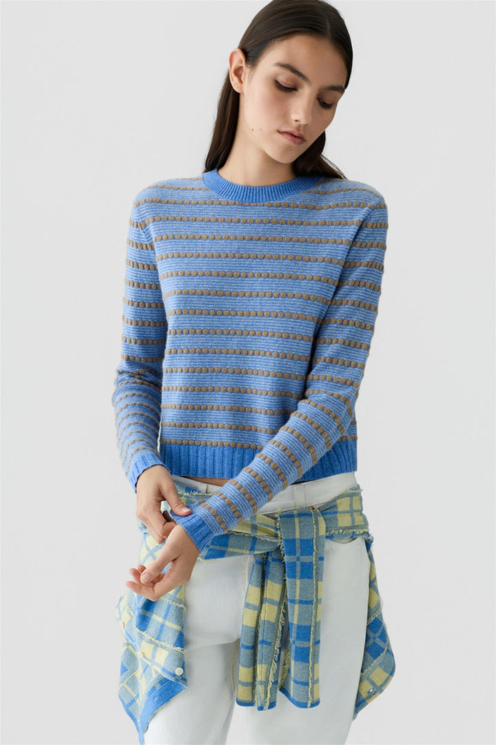 Pebble Stripe Shrunken Crew Delft Blue Combo