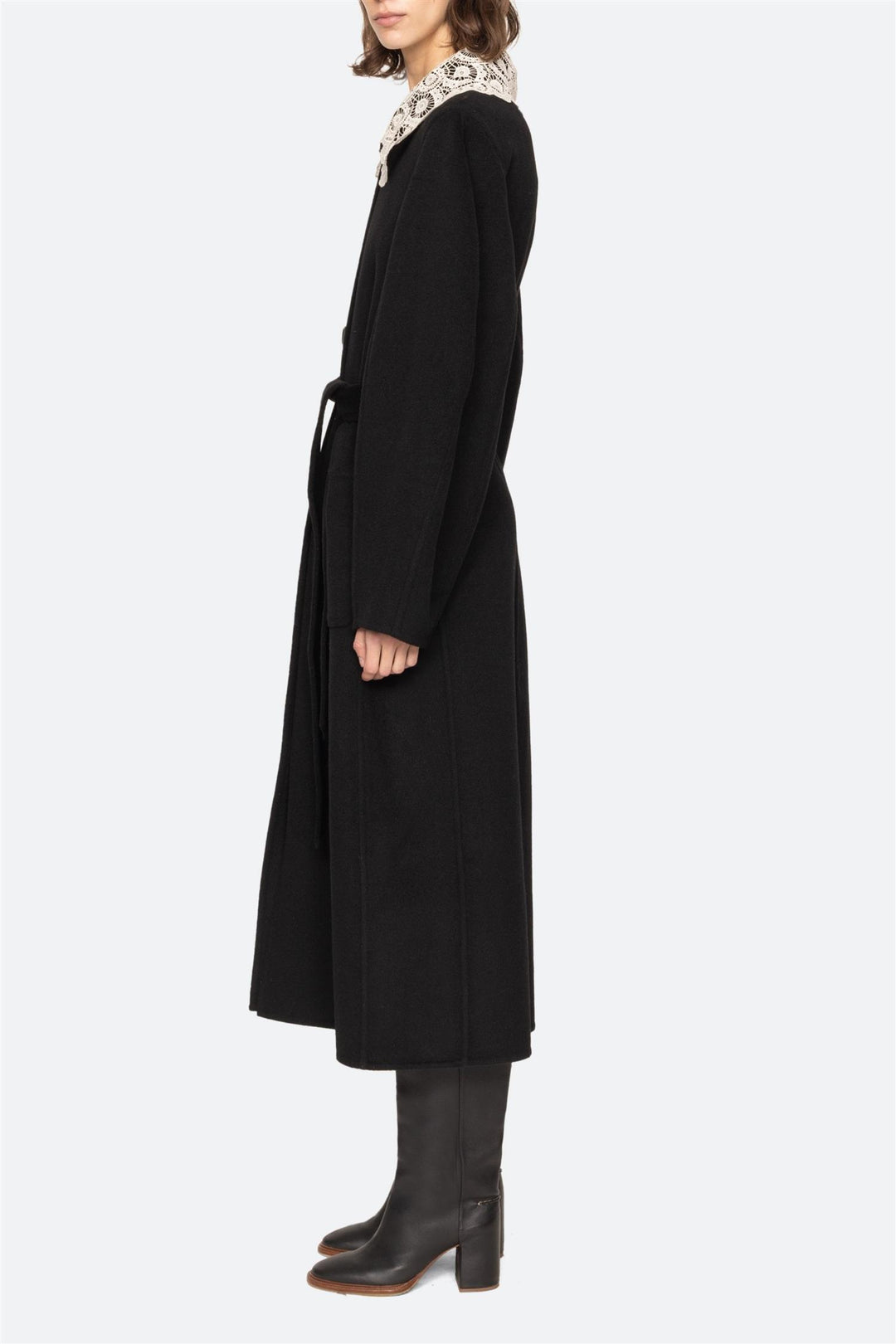 Ellison Solid Lace Collar Coat Black