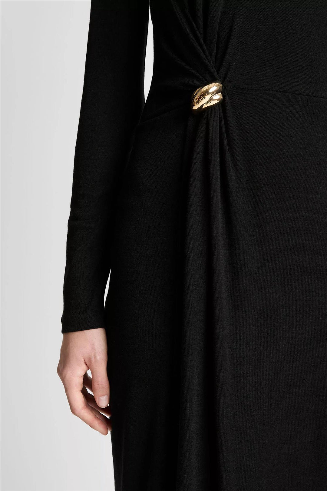 Long Sleeve Side Drape Dress Black