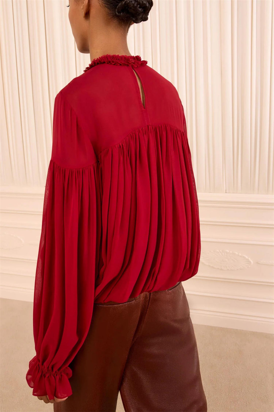 Pearl Long Sleeve Silk Blouse Cerise