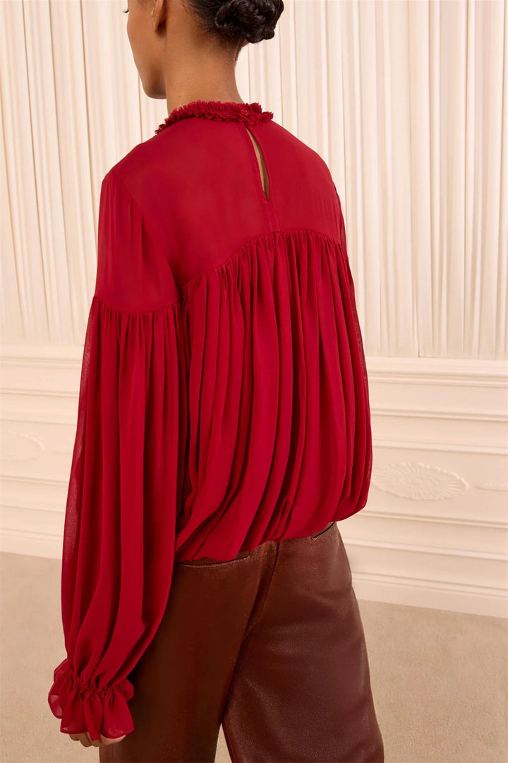 Pearl Long Sleeve Silk Blouse Cerise