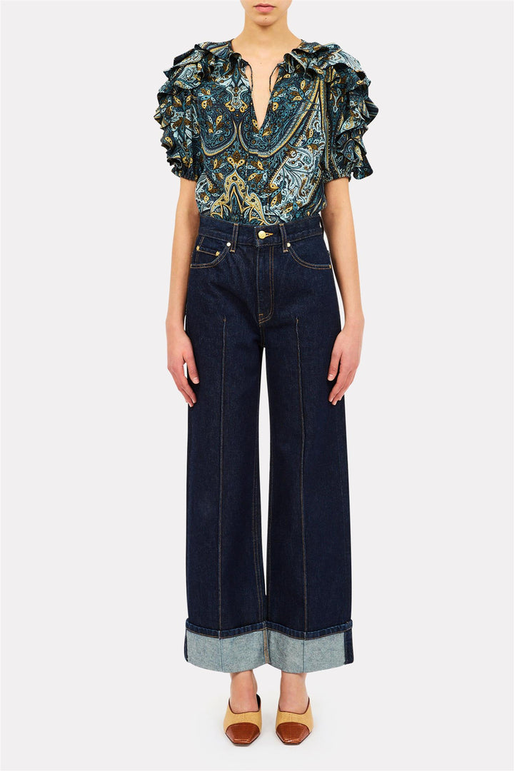 Josephine Short Sleeve Silk Top Prussian
