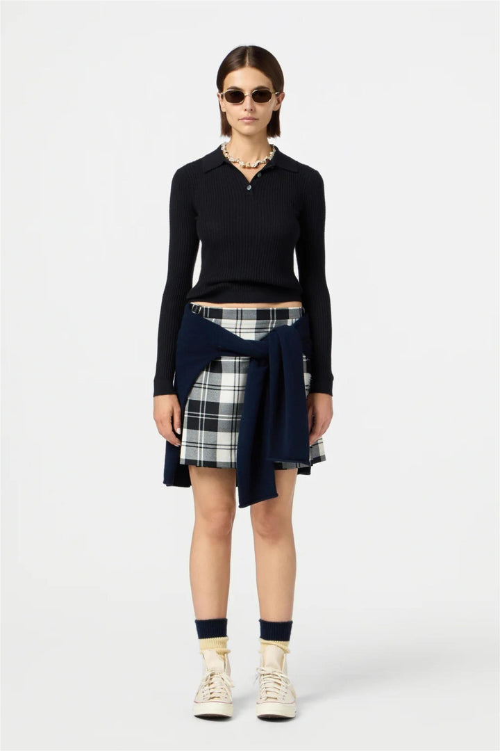 Longsleeve Shrunken Cashmere Polo Black