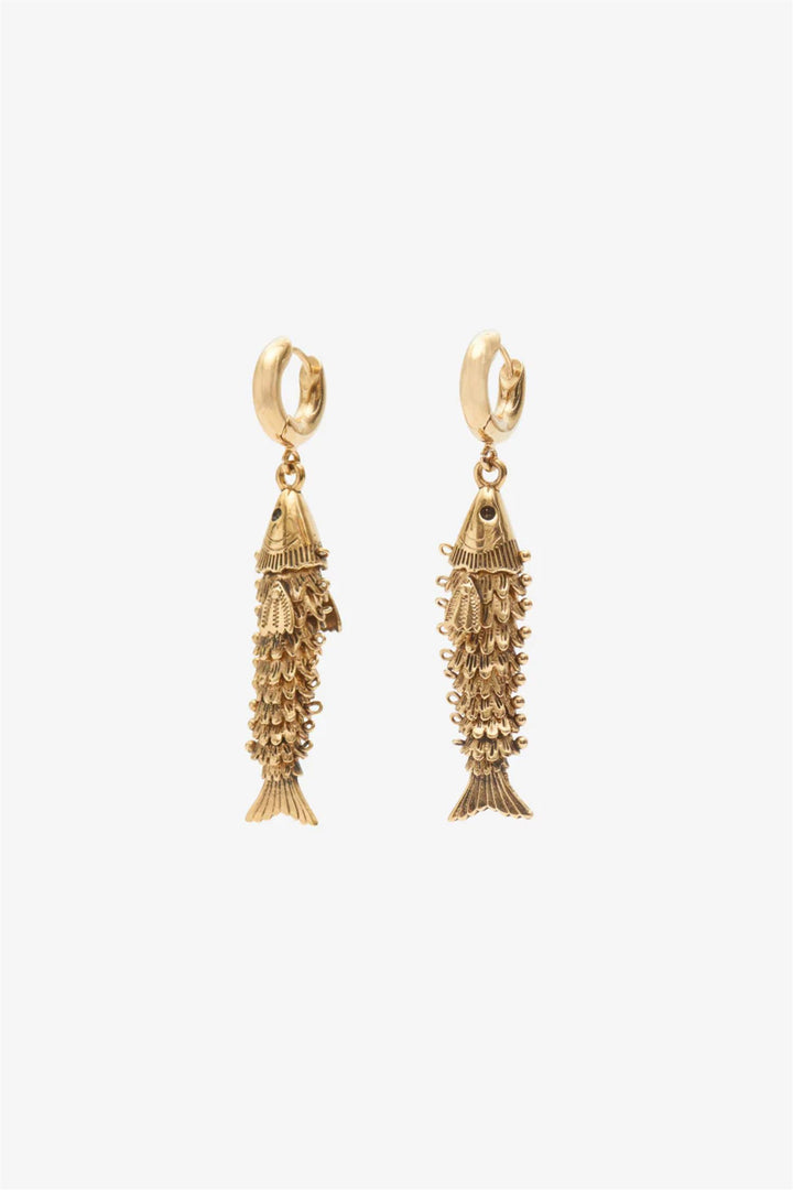 River Fish Pendant Earrings Gold