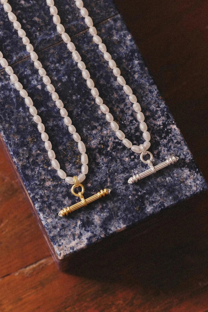 Harris Reed Pearl T-Bar Necklace Gold