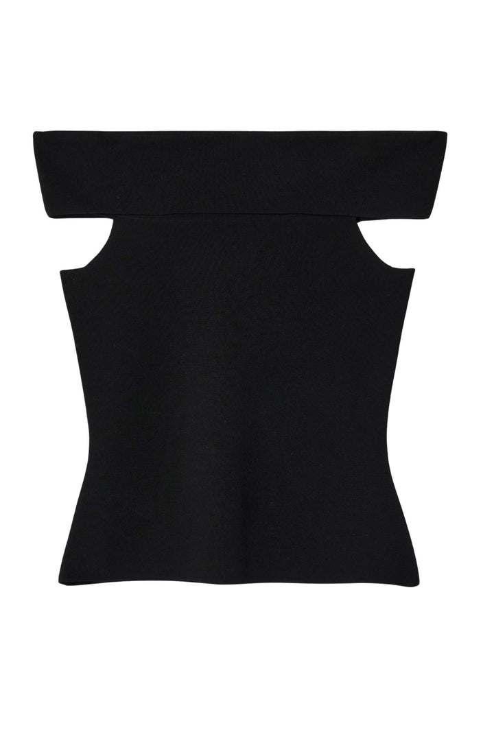 Compact Knit Off Shoulder Top Jet Black