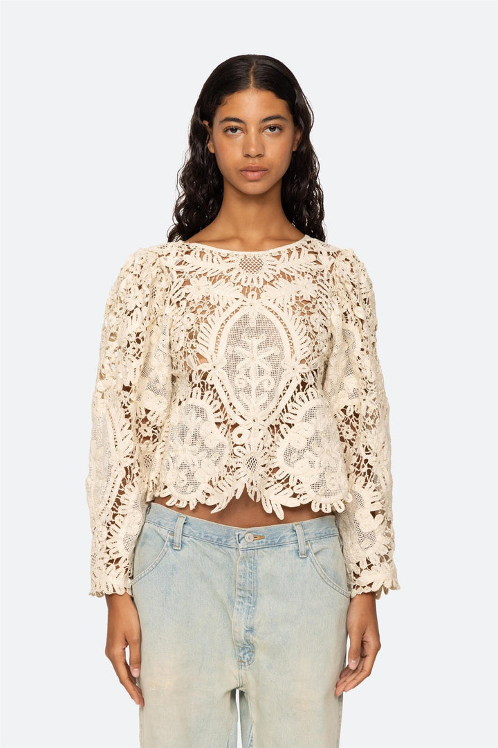 Bente Embroidery Long Sleeve Top Cream