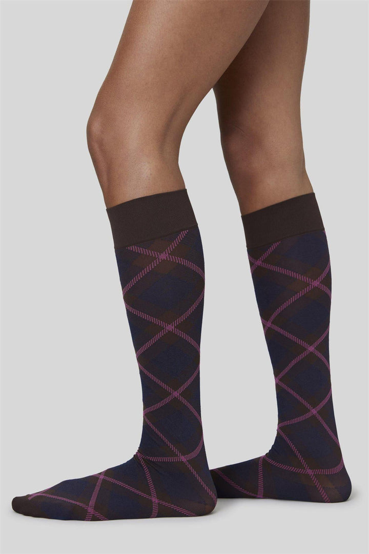 2-Pack Franca Check & Solid Knee-Highs Dark Brown