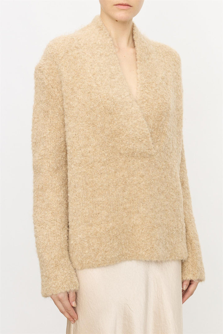 Crimped Shawl Sweater Champagne