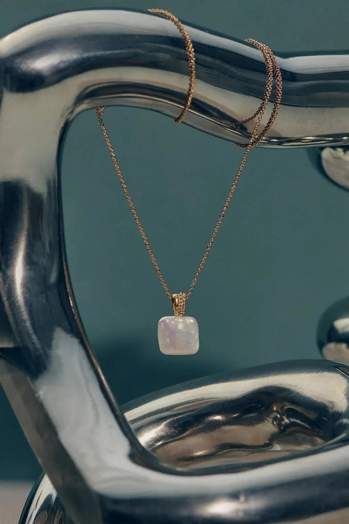 Square Pearl Baya Pendant Necklace Gold